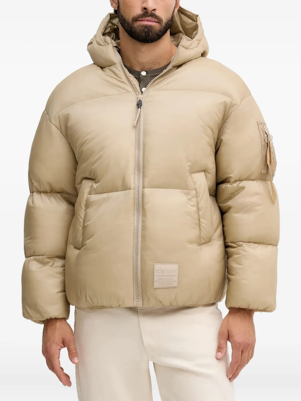 Alpha Industries Gesteppte Cloud Kapuzenjacke | Nude | Image 1