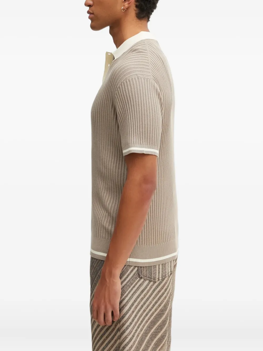 Filling Pieces Geribbeld poloshirt met geborduurd detail - Beige