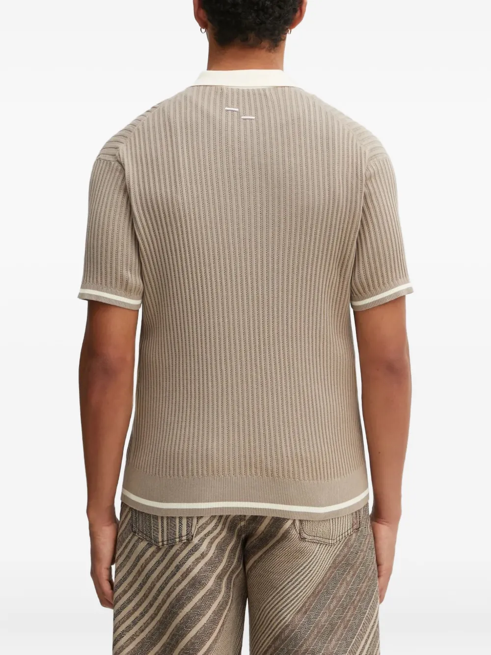 Filling Pieces Geribbeld poloshirt met geborduurd detail Beige