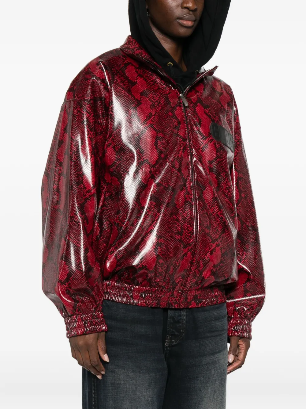 Gcds Snakeskin-effect Faux-leather Jacket In Red