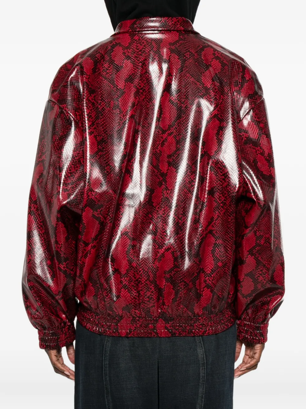 Gcds Snakeskin-effect Faux-leather Jacket In Red