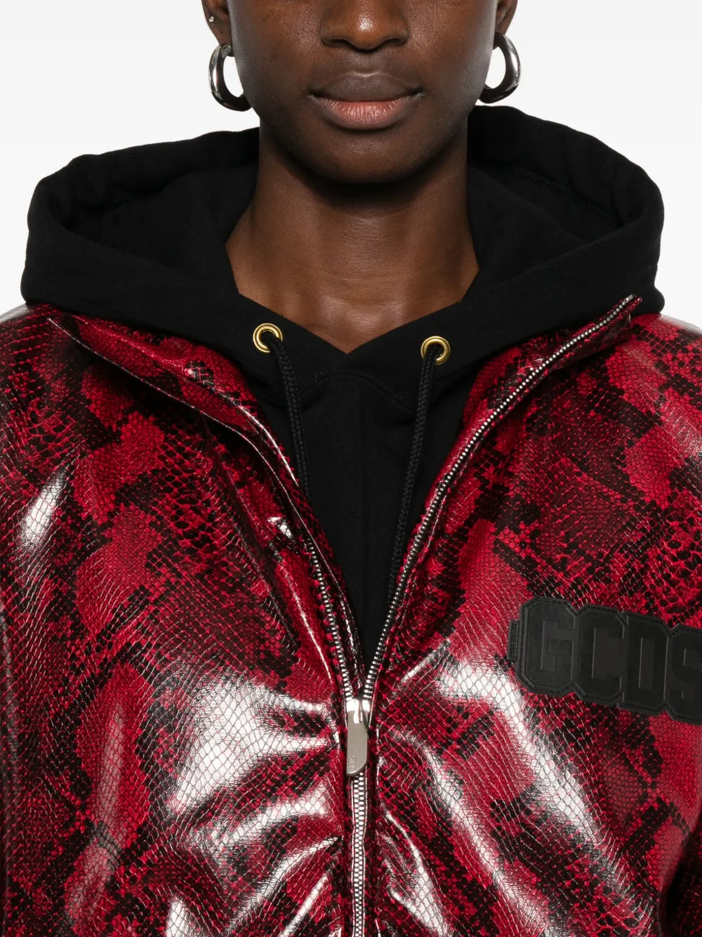 Gcds Snakeskin-effect Faux-leather Jacket In Red