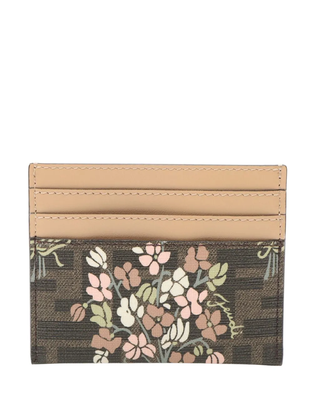 Pre-owned Fendi 2010-2025 Zucca Coated Canvas Flower Bouquet Roma Case Card Holder In Brown