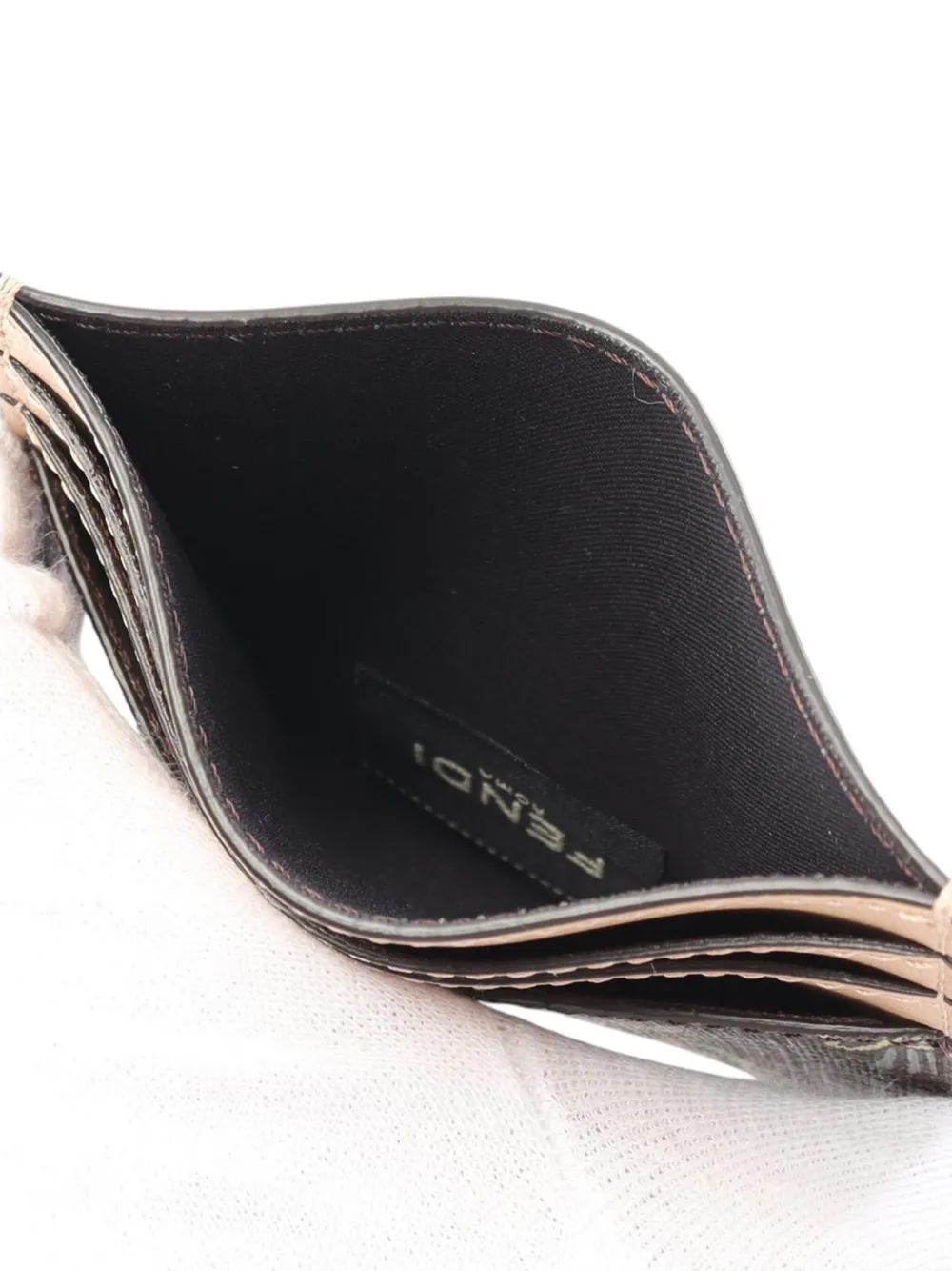 Pre-owned Fendi 2010-2025 Zucca Coated Canvas Flower Bouquet Roma Case Card Holder In Brown