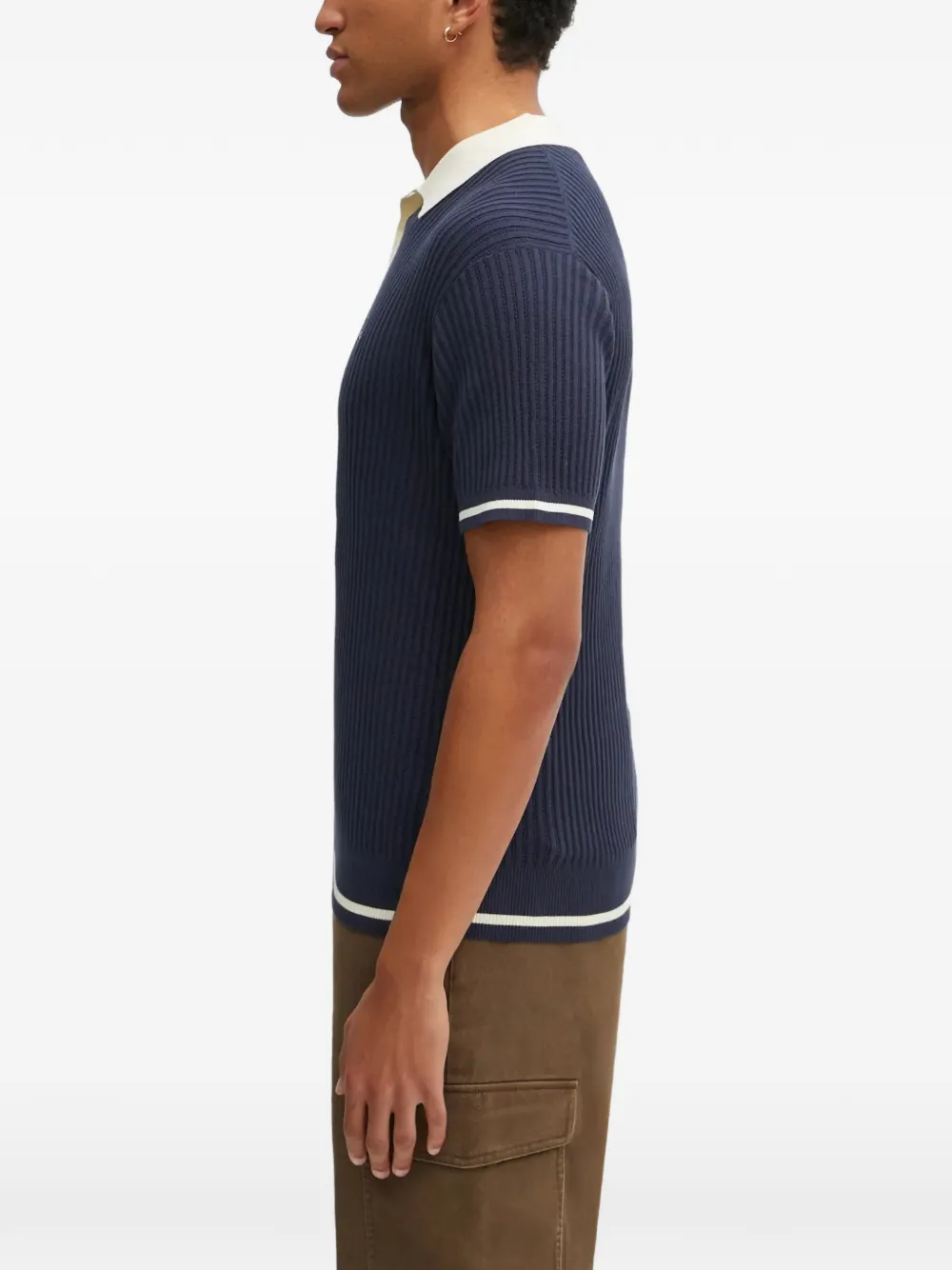 Filling Pieces Geribbelde polotop Blauw