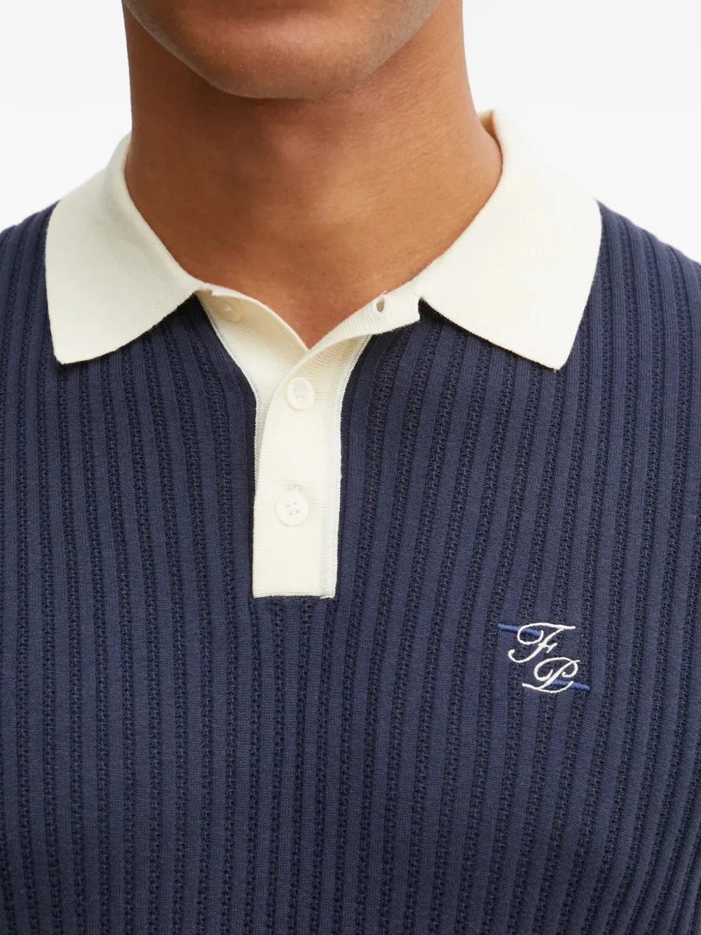 Filling Pieces Geribbelde polotop Blauw