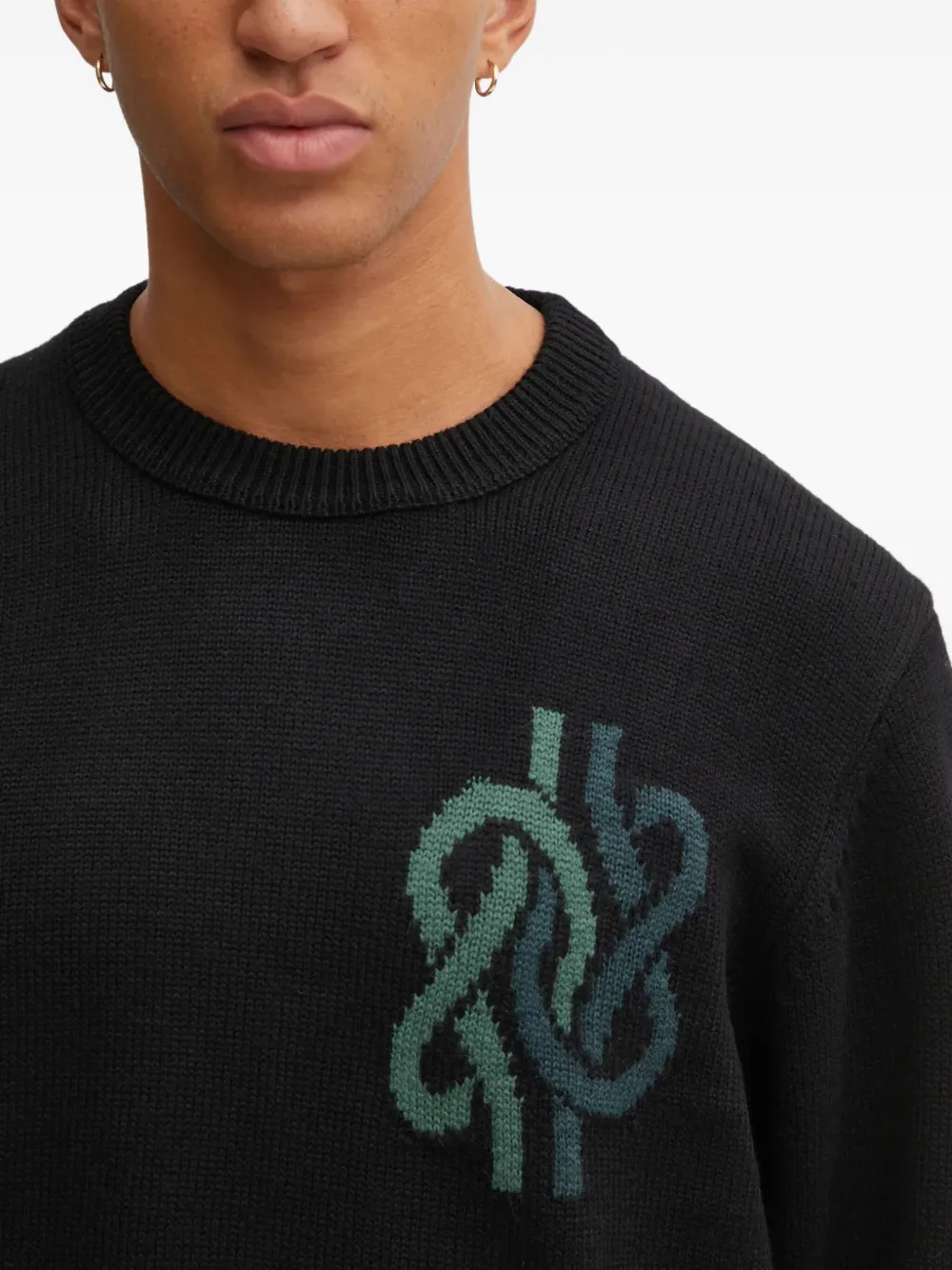 Filling Pieces Sweater met borduurwerk en ronde hals Zwart