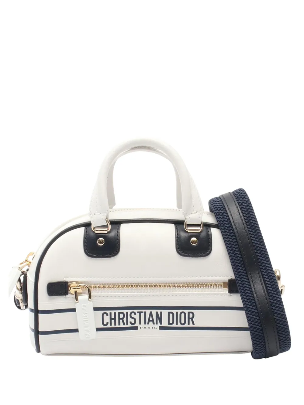 Pre-owned Dior 2022 Mini Leather Vibe Bowling Bag Satchel In White