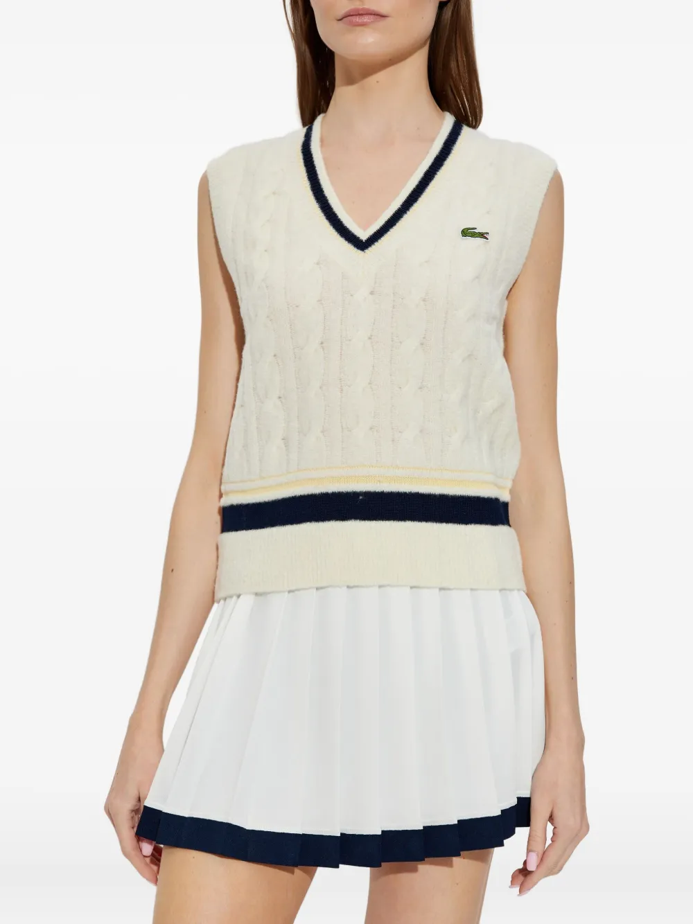 Lacoste Kabelgebreide top met V-hals Beige