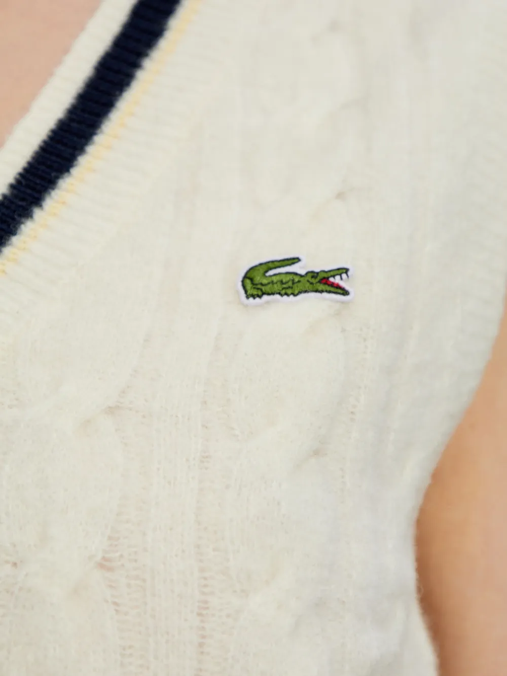 Lacoste Kabelgebreide top met V-hals Beige