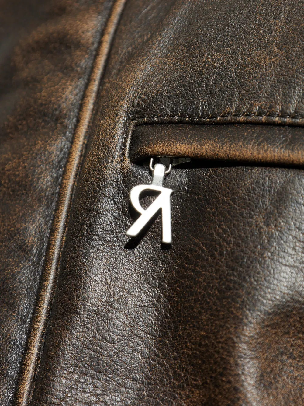 Represent Leren jack met zak en rits Bruin