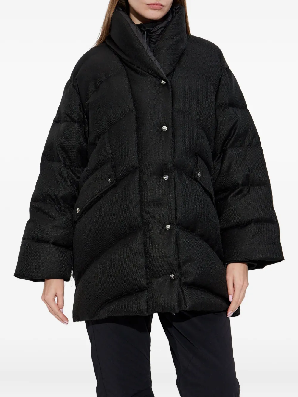 Add Button Puffer Jacket In Black