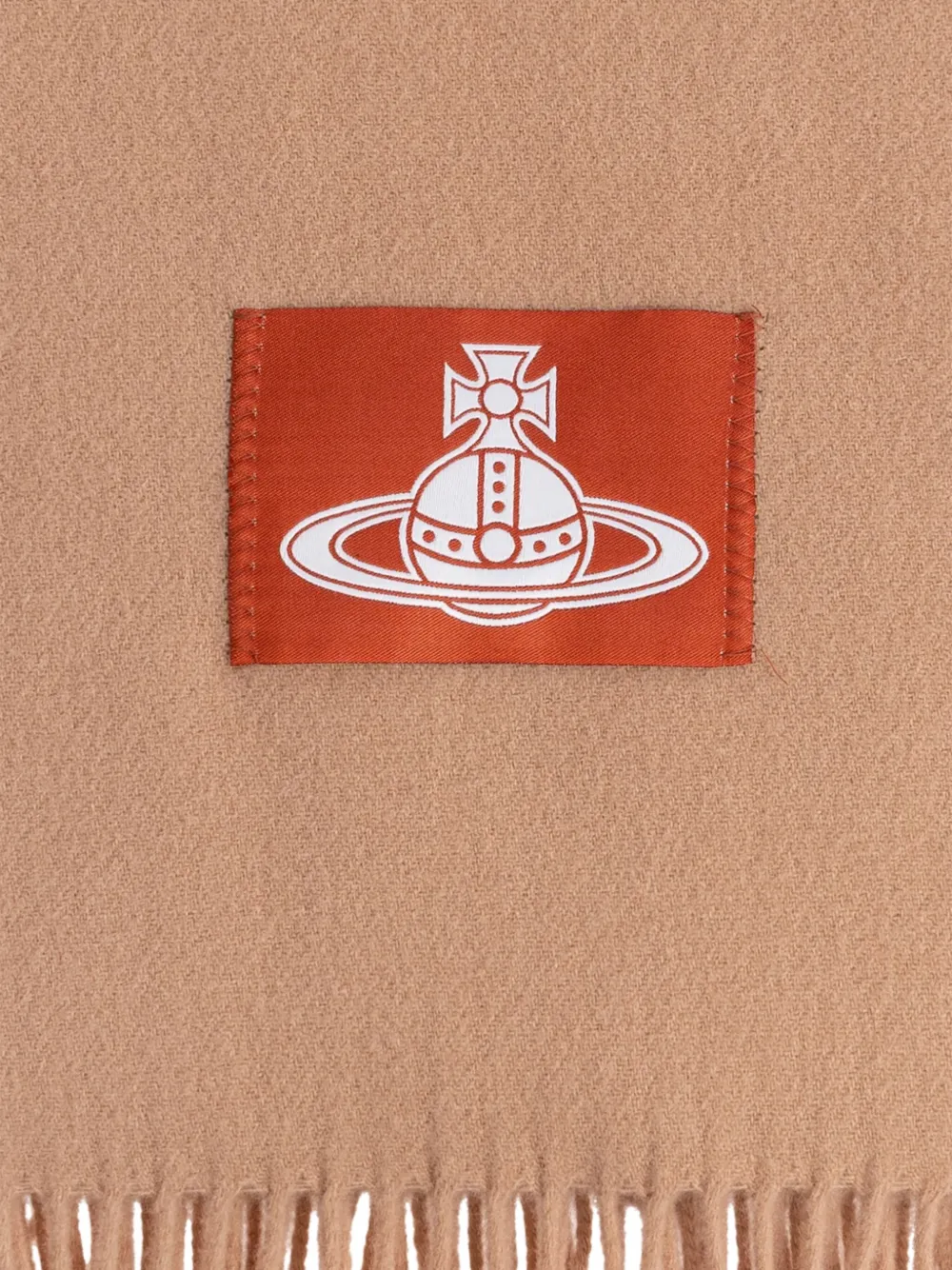 Vivienne Westwood Sjaal met franje afwerking en logopatch Beige