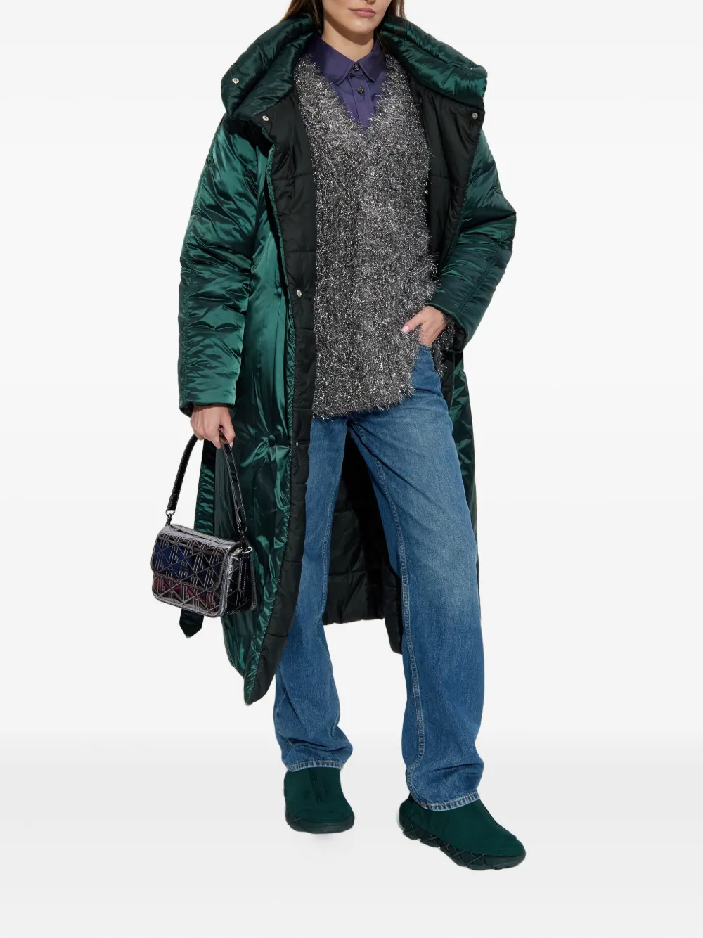 Lacoste Belted Puffer Jacket In Green