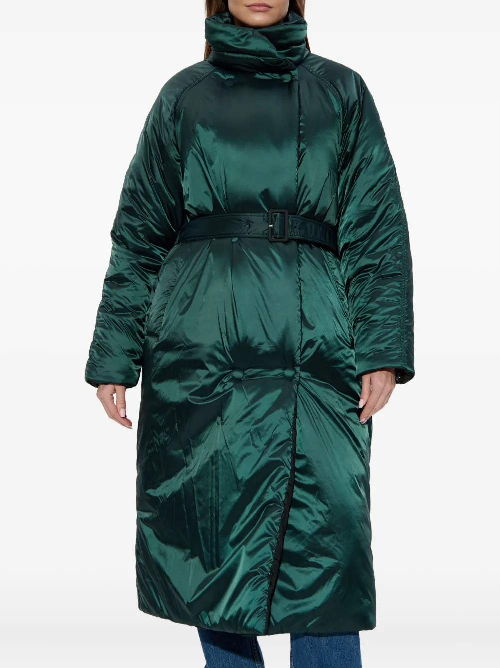 Lacoste Belted Puffer Jacket In Green