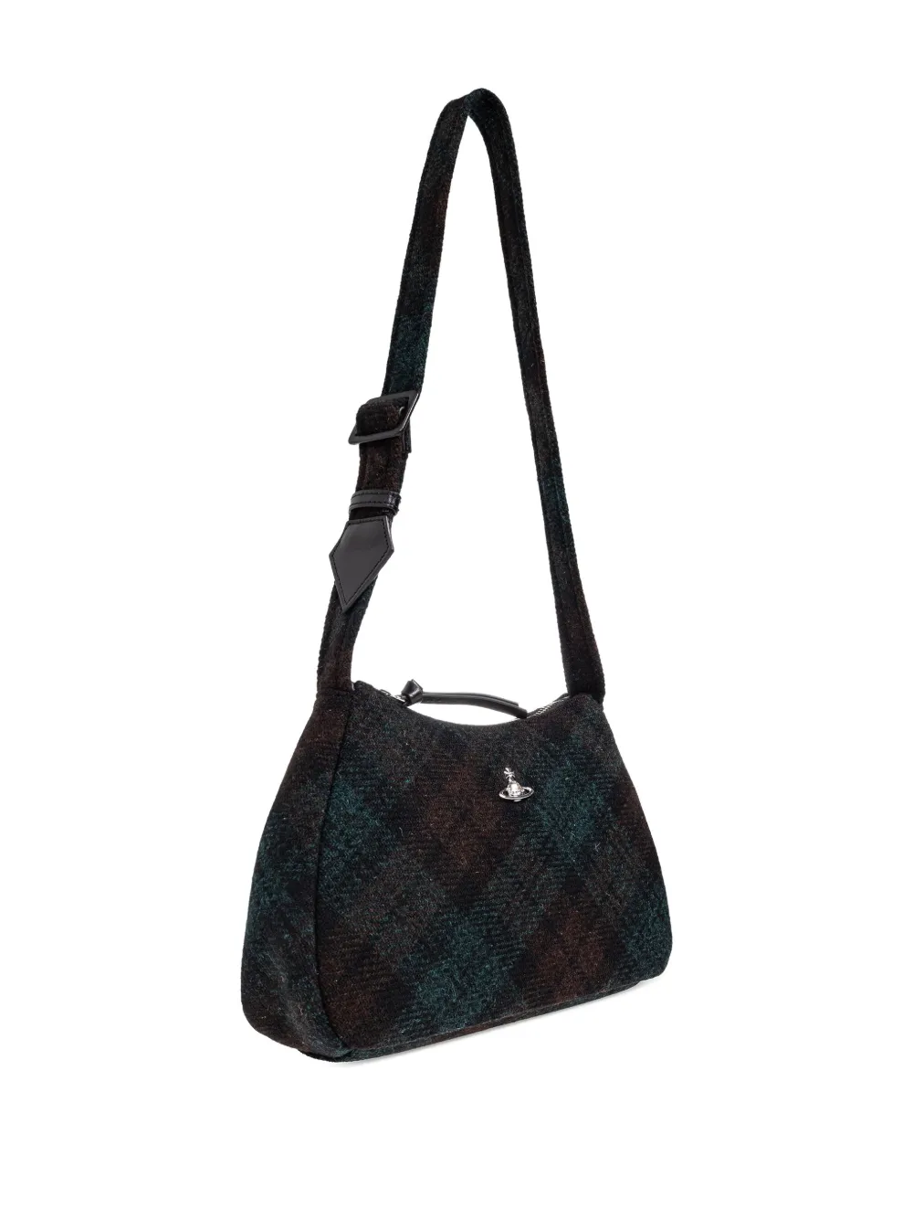 Vivienne Westwood Kate Orb-plaque Plaid Shoulder Bag In Black