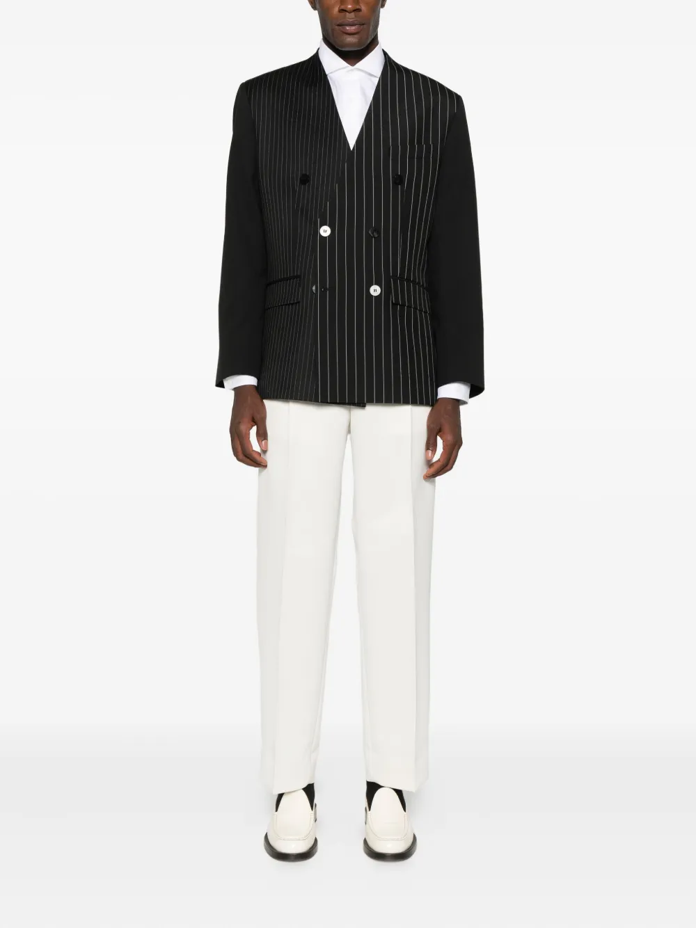 Ernest W Baker Pinstripe Double-breasted Blazer In Black