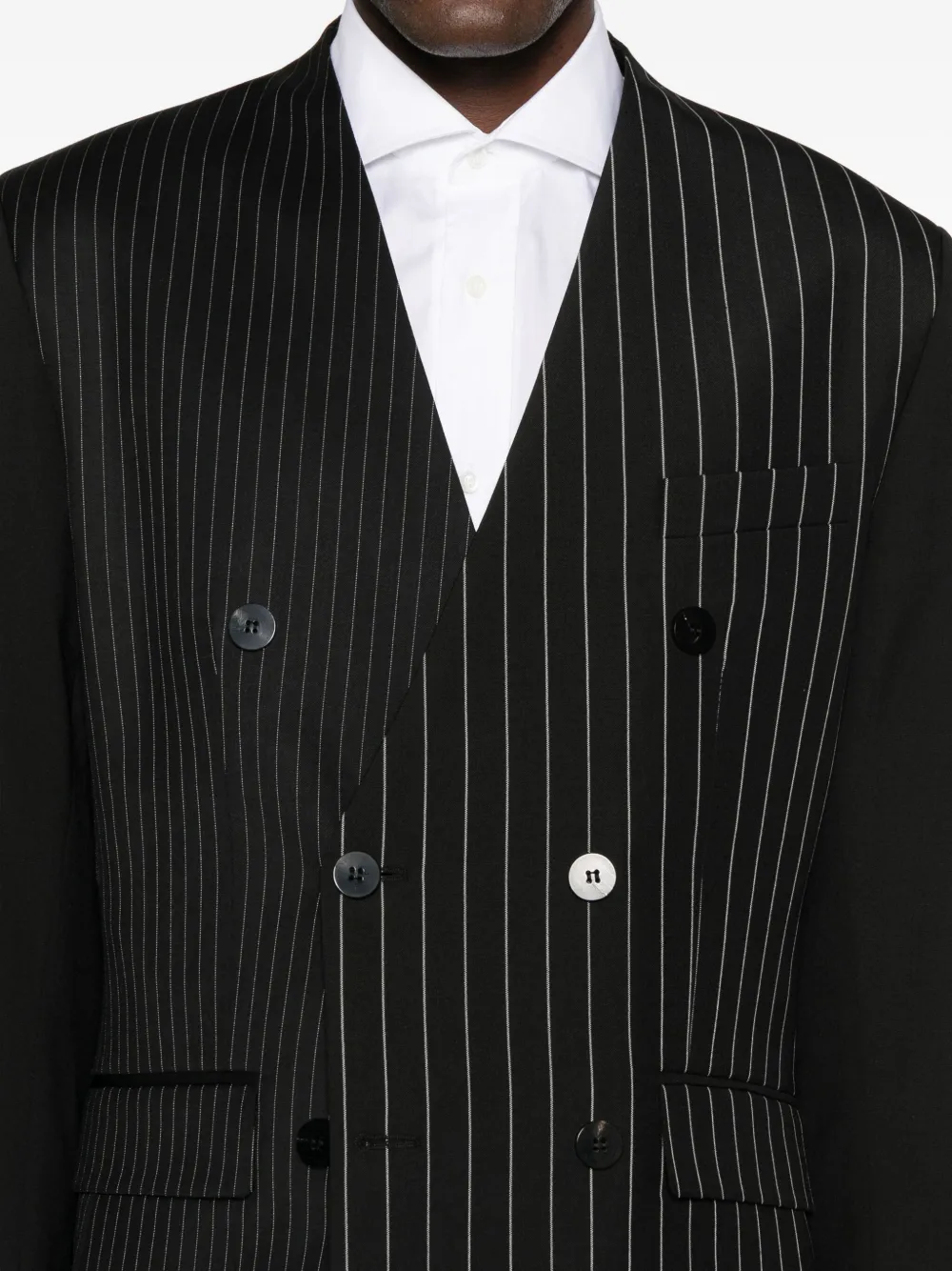 Ernest W Baker Pinstripe Double-breasted Blazer In Black