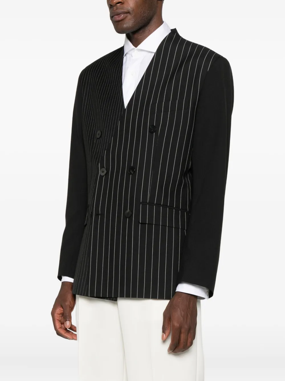 Ernest W Baker Pinstripe Double-breasted Blazer In Black