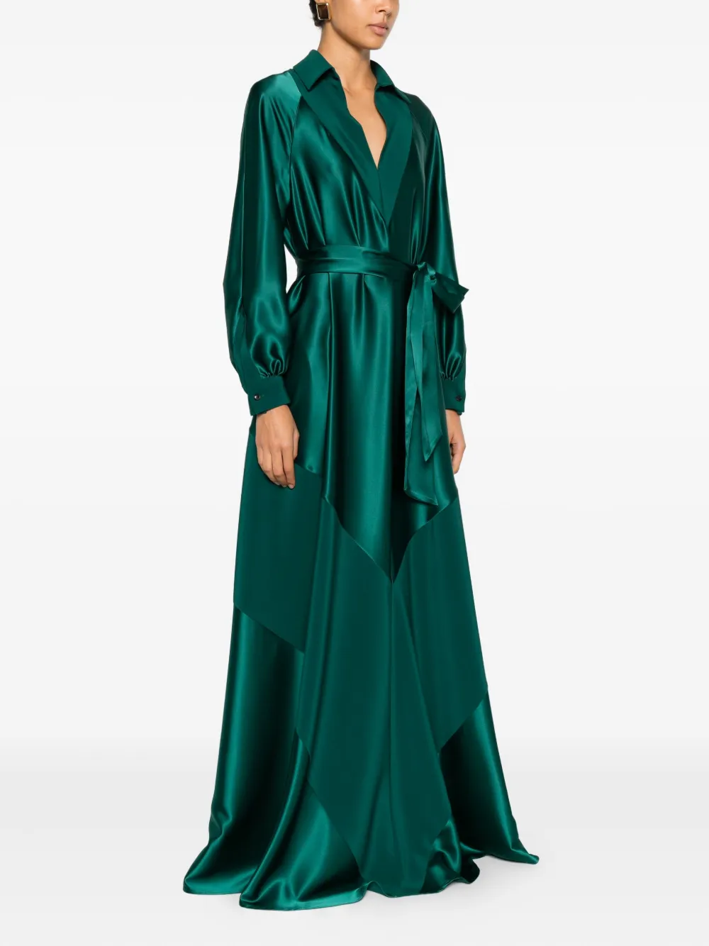Kiton Tie-waist Collared Maxi Dress In Green