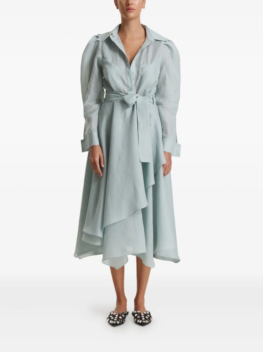 Pnk Aqua Tie-waist Layered Midi Dress In Blue