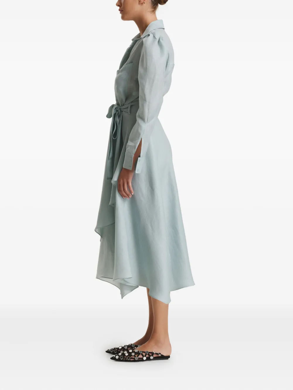 PNK Aqua tie-waist layered midi dress - Blauw