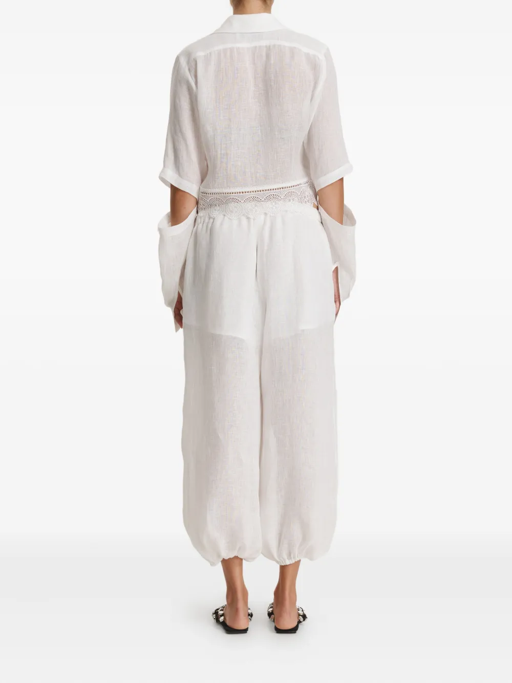 Pnk Drawstring Linen Trousers In White