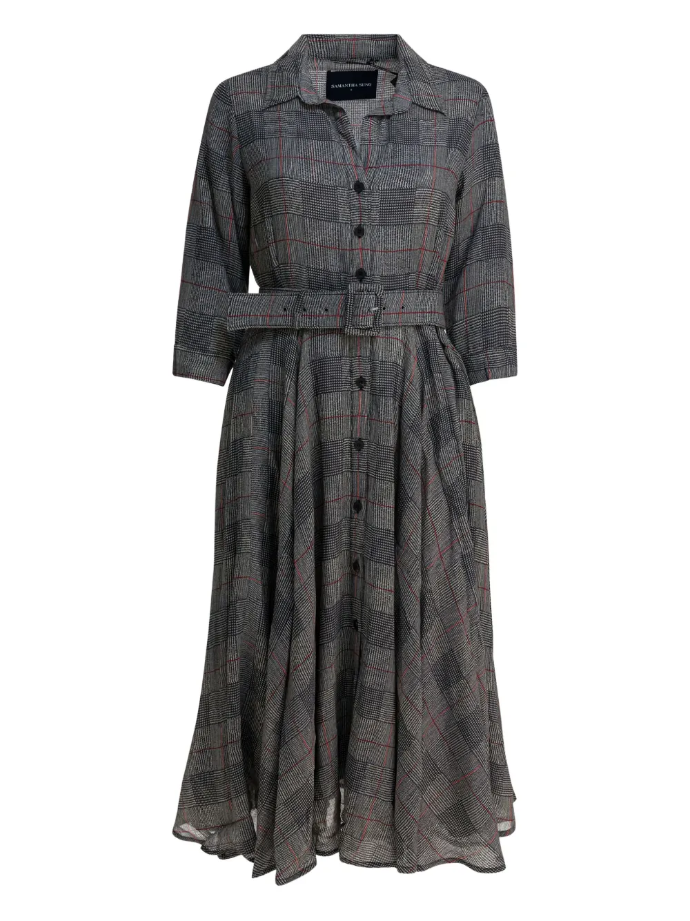 Samantha Sung Grey Checkered Wool Dress In Gray