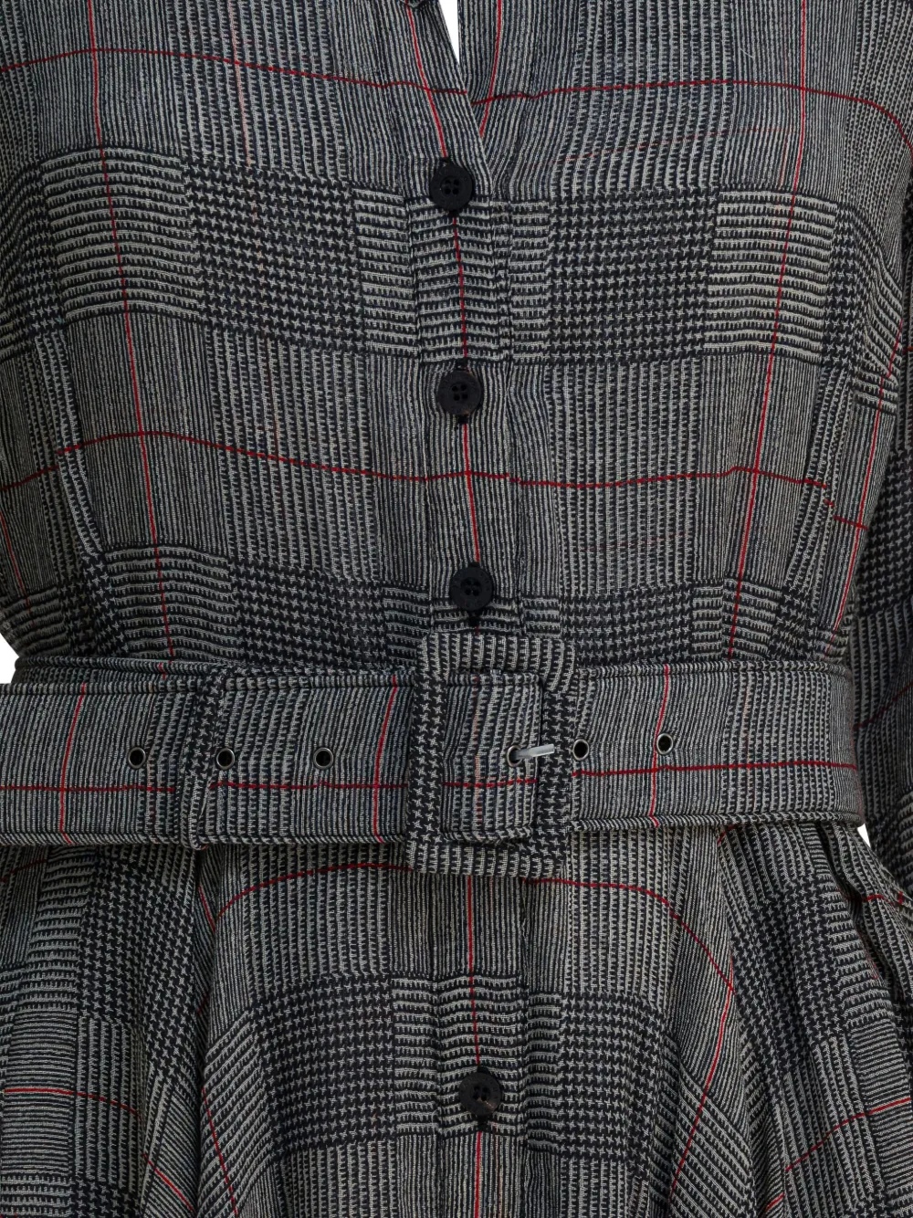 Samantha Sung Grey Checkered Wool Dress In Gray