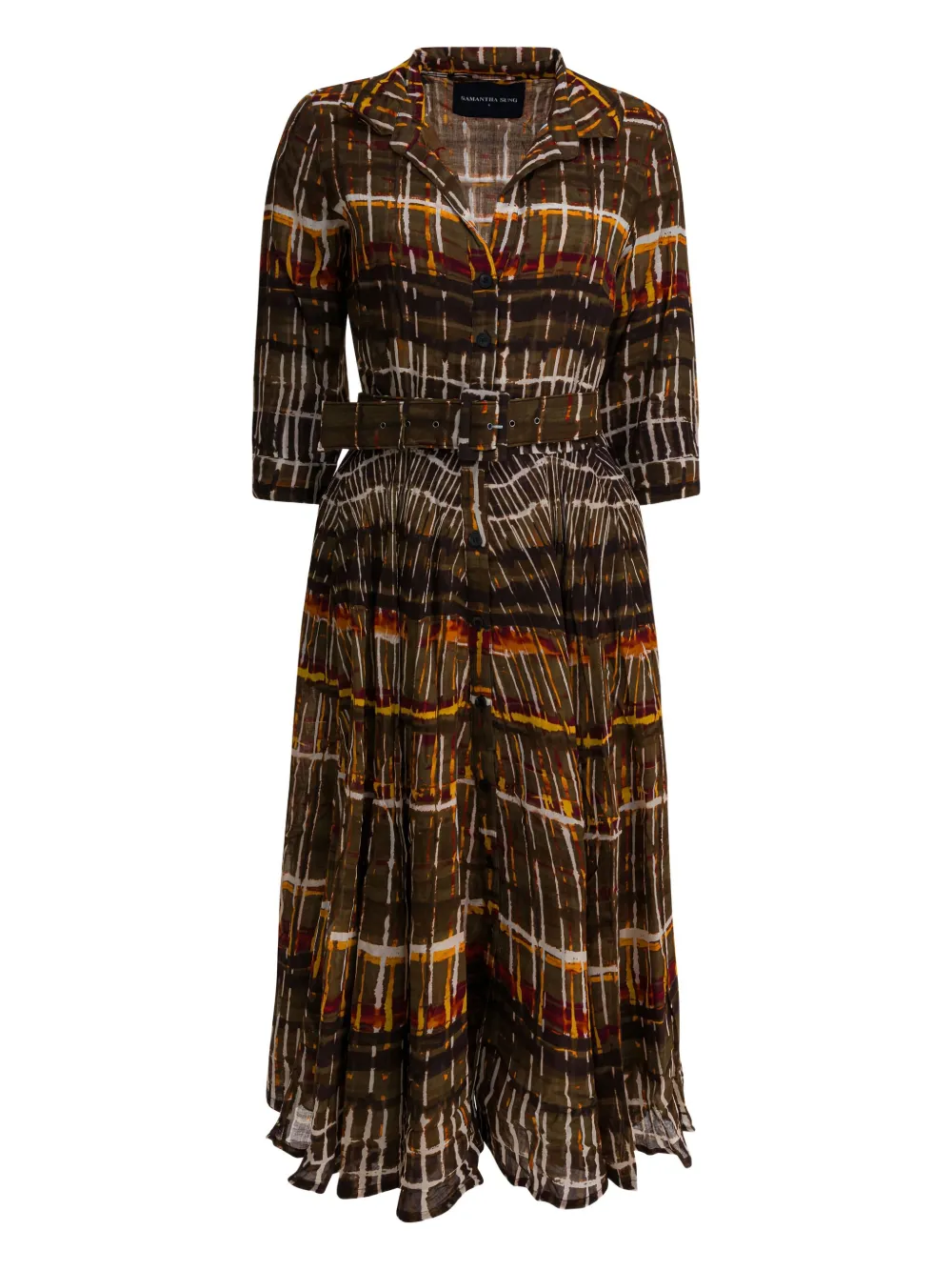 Samantha Sung Plaid Belted Dress In Brown