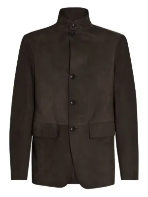 ジャケット・アウター Zegna 100% Wool Leather Trim Coat Zegna Leather flap-pockets Jacket | Brown | FARFETCH