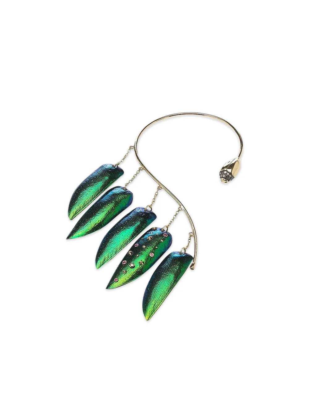 Bibi Van Der Velden 18k Yellow Gold Scarab Earcuff In Green