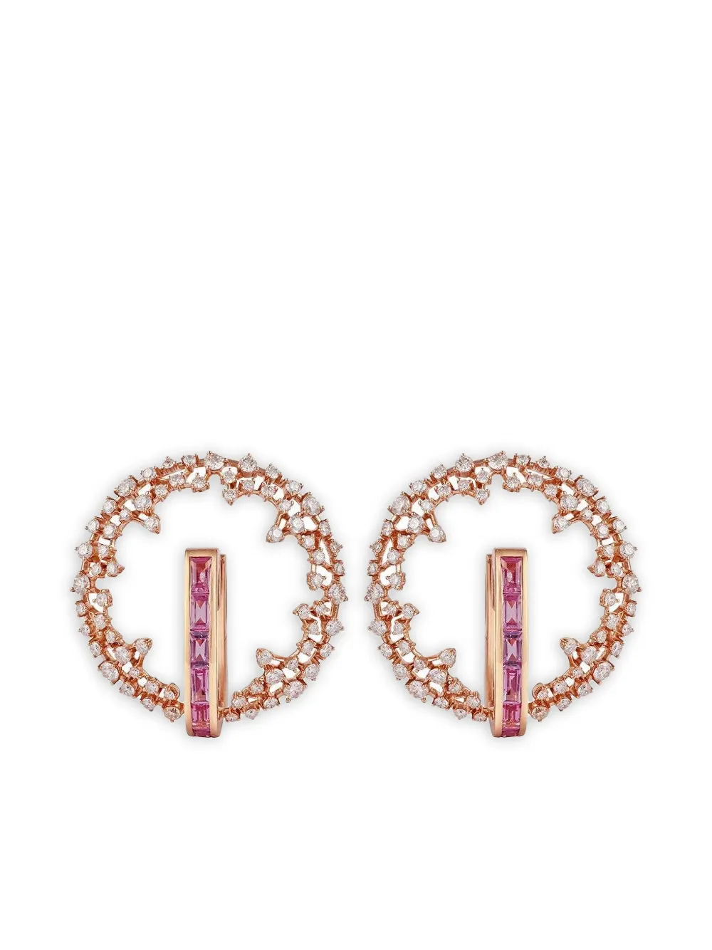 Ananya Orecchini a cerchio in oro rosa 18 carati, diamanti e zaffiro rosa