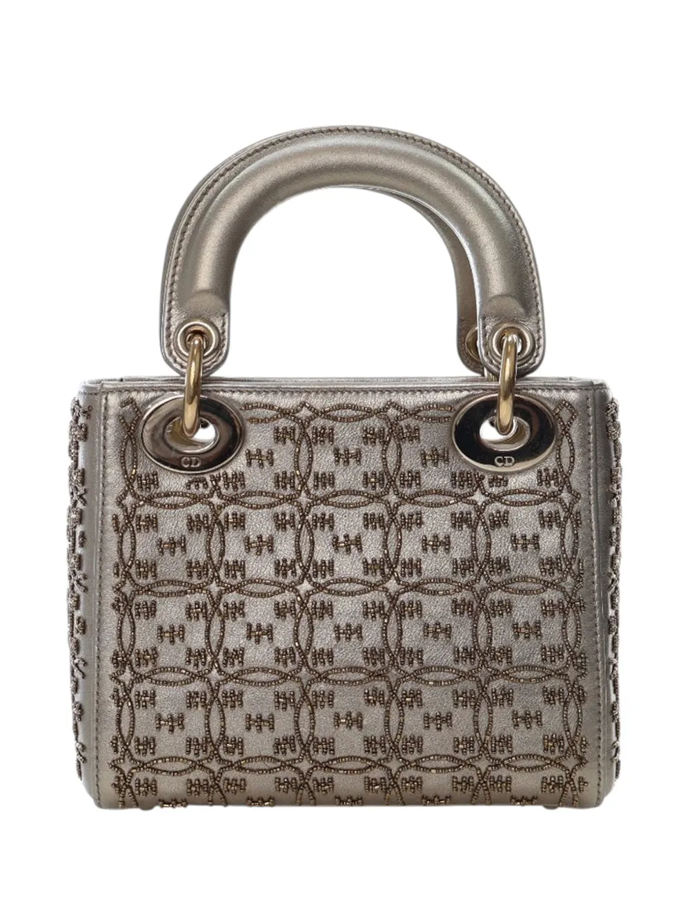Pre-owned Dior 2020 Mini Beaded Metallic Lambskin Cannage Lady  Satchel In Gold