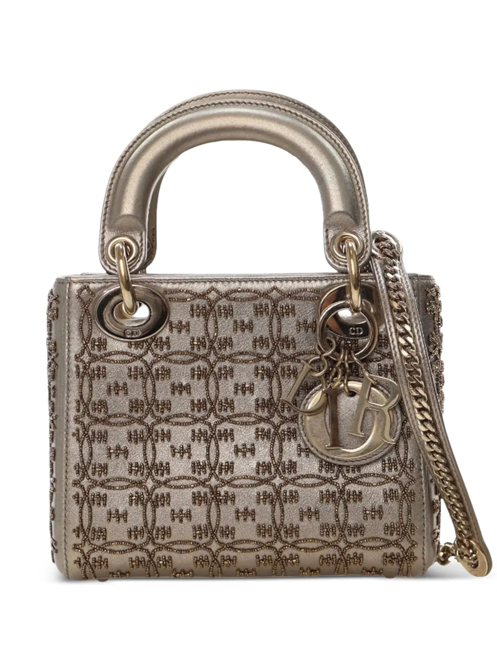 Christian Dior Pre-Owned 2020 ミニ ビーズ メタリックラムスキン カナージュ レディ ディオール Christian Dior Pre-Owned 2020 ミニ ビーズ メタリックラムスキン カナージュ レディ ディオール