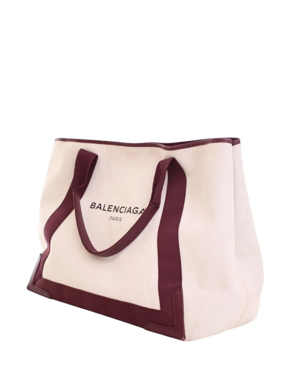 Pre-owned Balenciaga 2015 Canvas Navy Cabas M Tote Bag In White