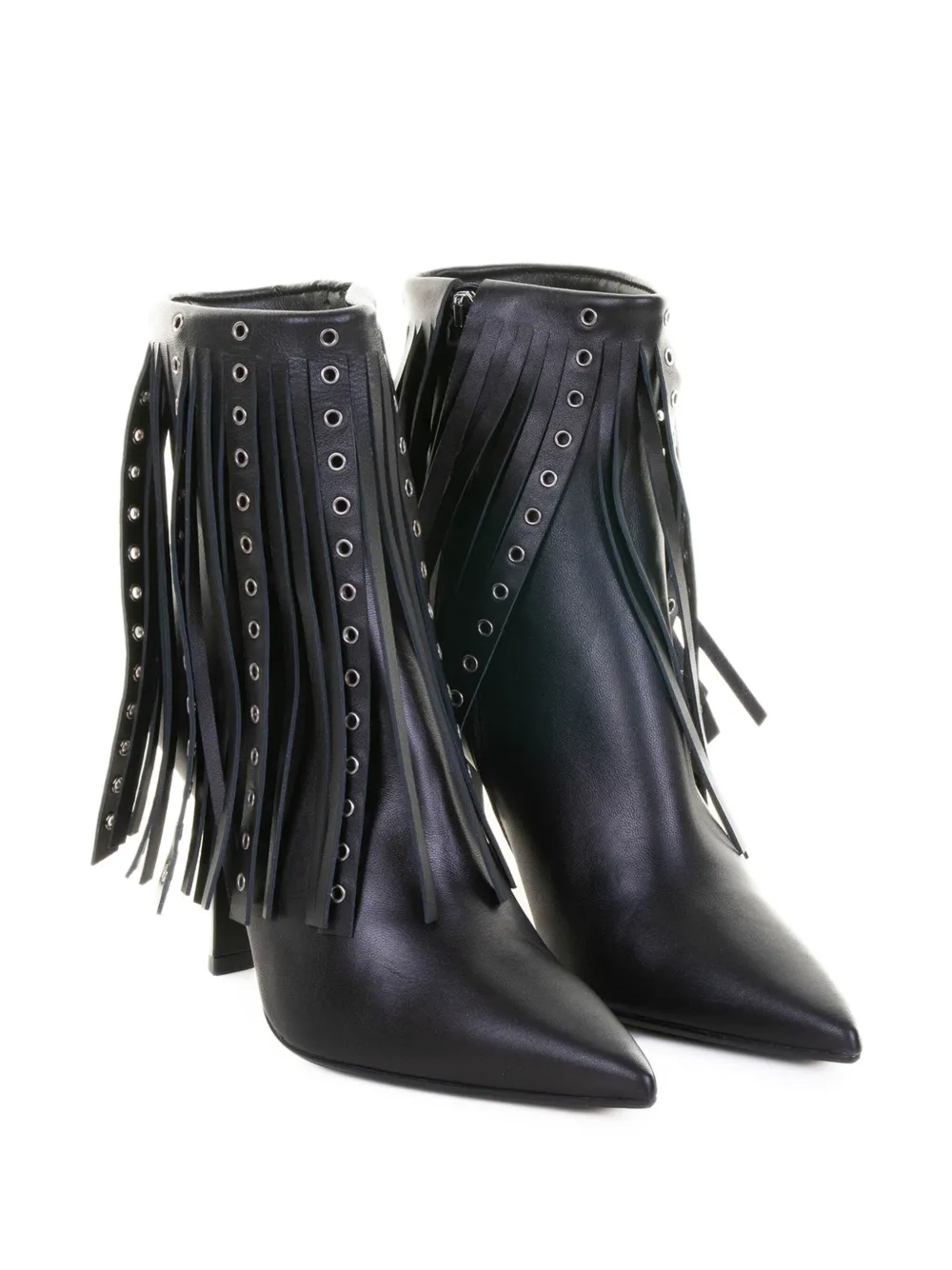 Chantal 90mm Fringed-detail Leather Ankle Boots In Black