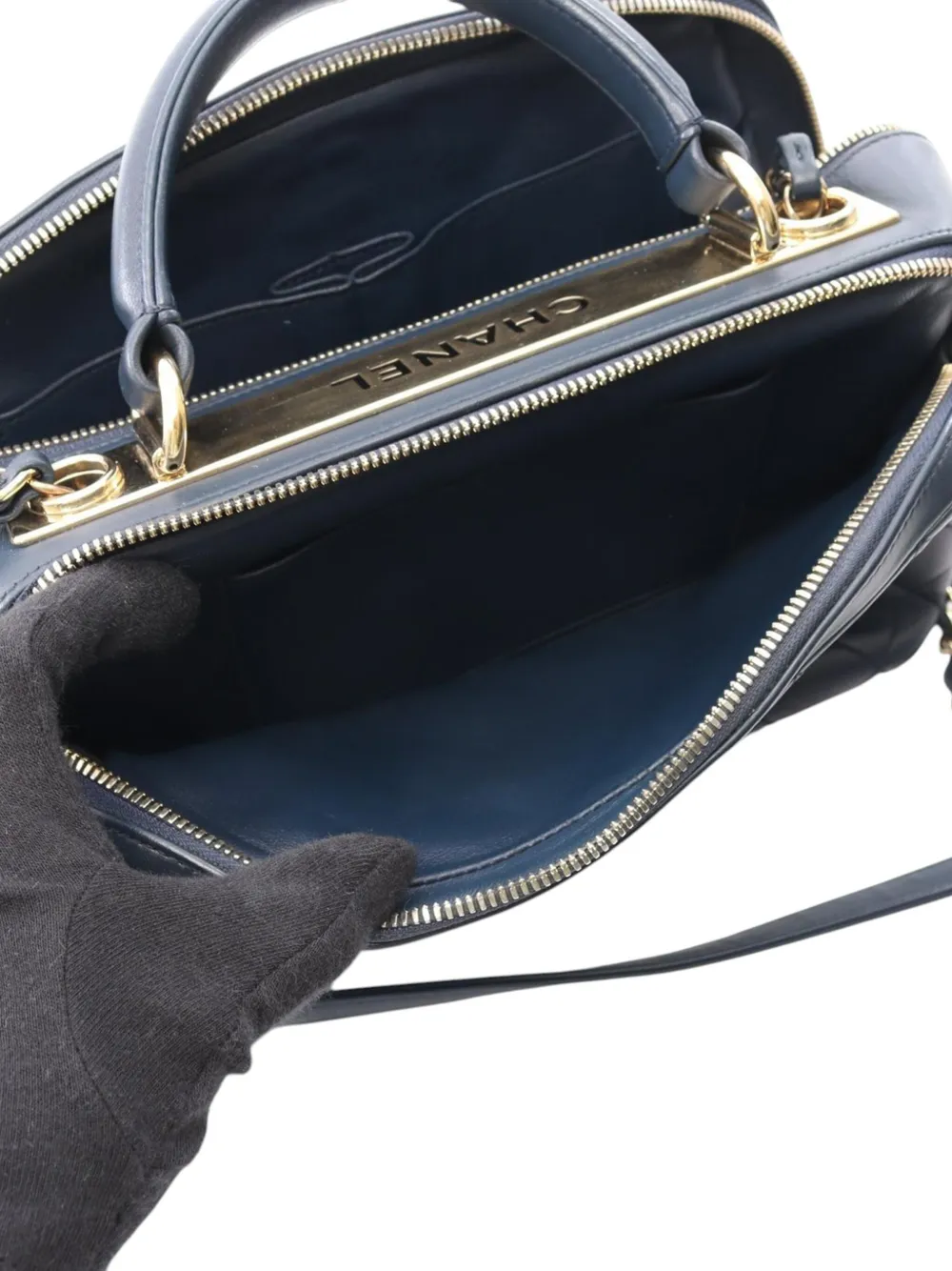 Pre-owned Chanel 2017-2018 Medium Quilted Lambskin Trendy Cc Bowling Bag Satchel In Blue