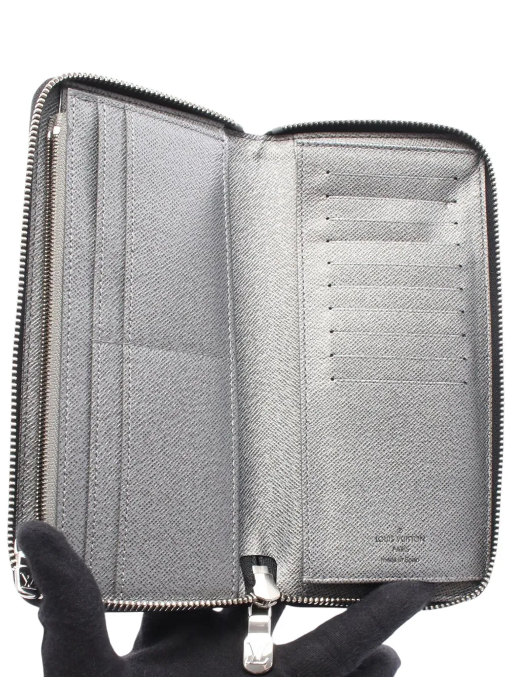 Pre-owned Louis Vuitton 2021-2025 Monogram Taigarama Vertical Zippy Wallet Long Wallets In Gray
