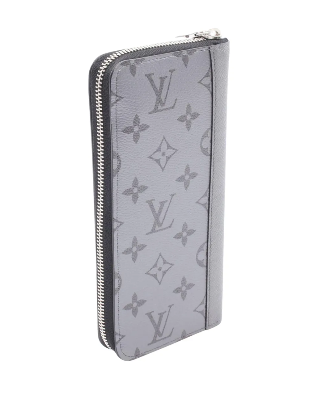 Pre-owned Louis Vuitton 2021-2025 Monogram Taigarama Vertical Zippy Wallet Long Wallets In Gray