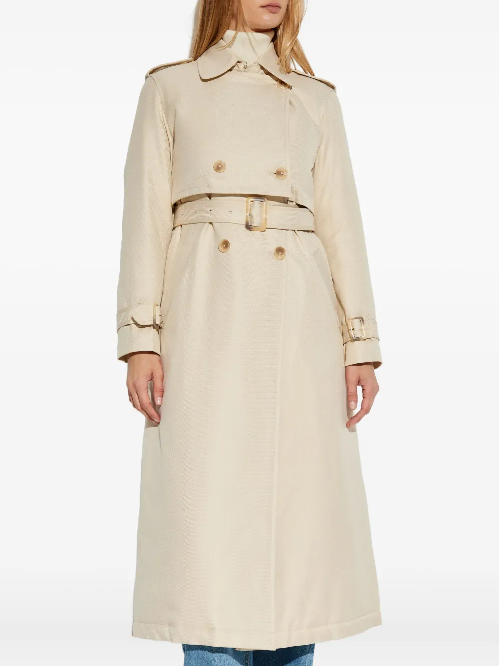 Add Belted Double-breasted Trench Coat In Multi