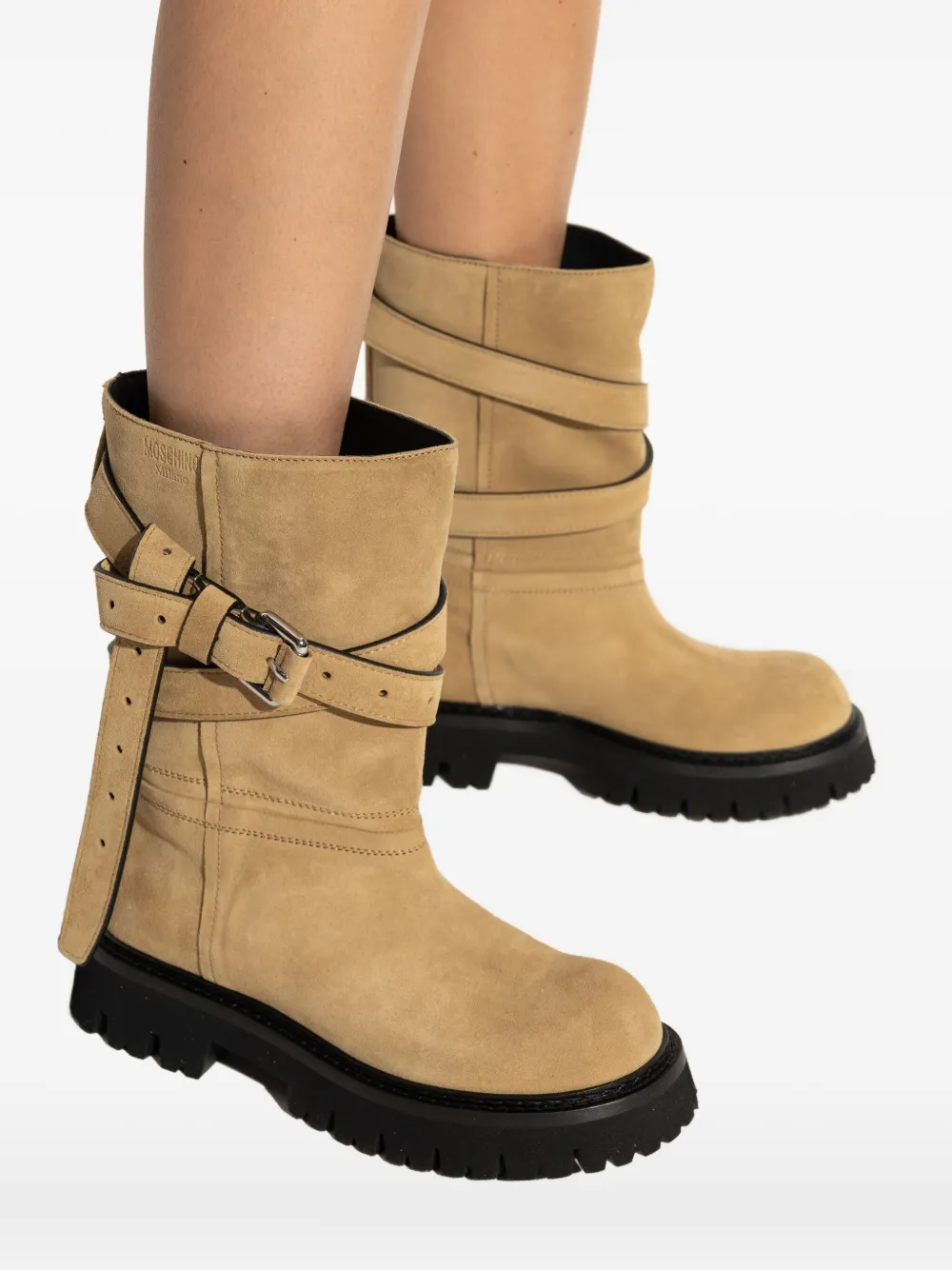 Moschino Round-toed Ankle Boots In Neutral