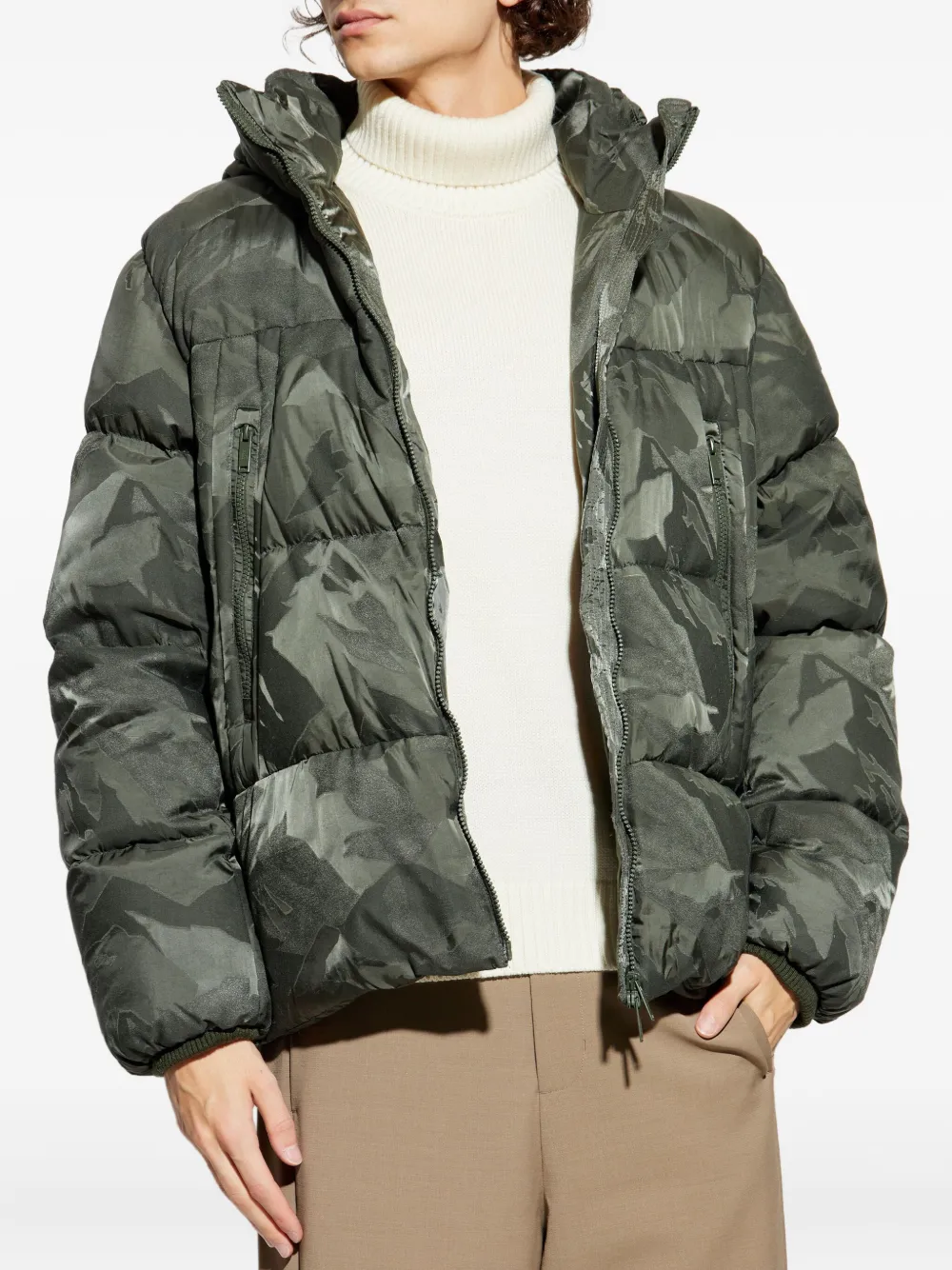 Add Camouflage-pattern Hooded Jacket In Green