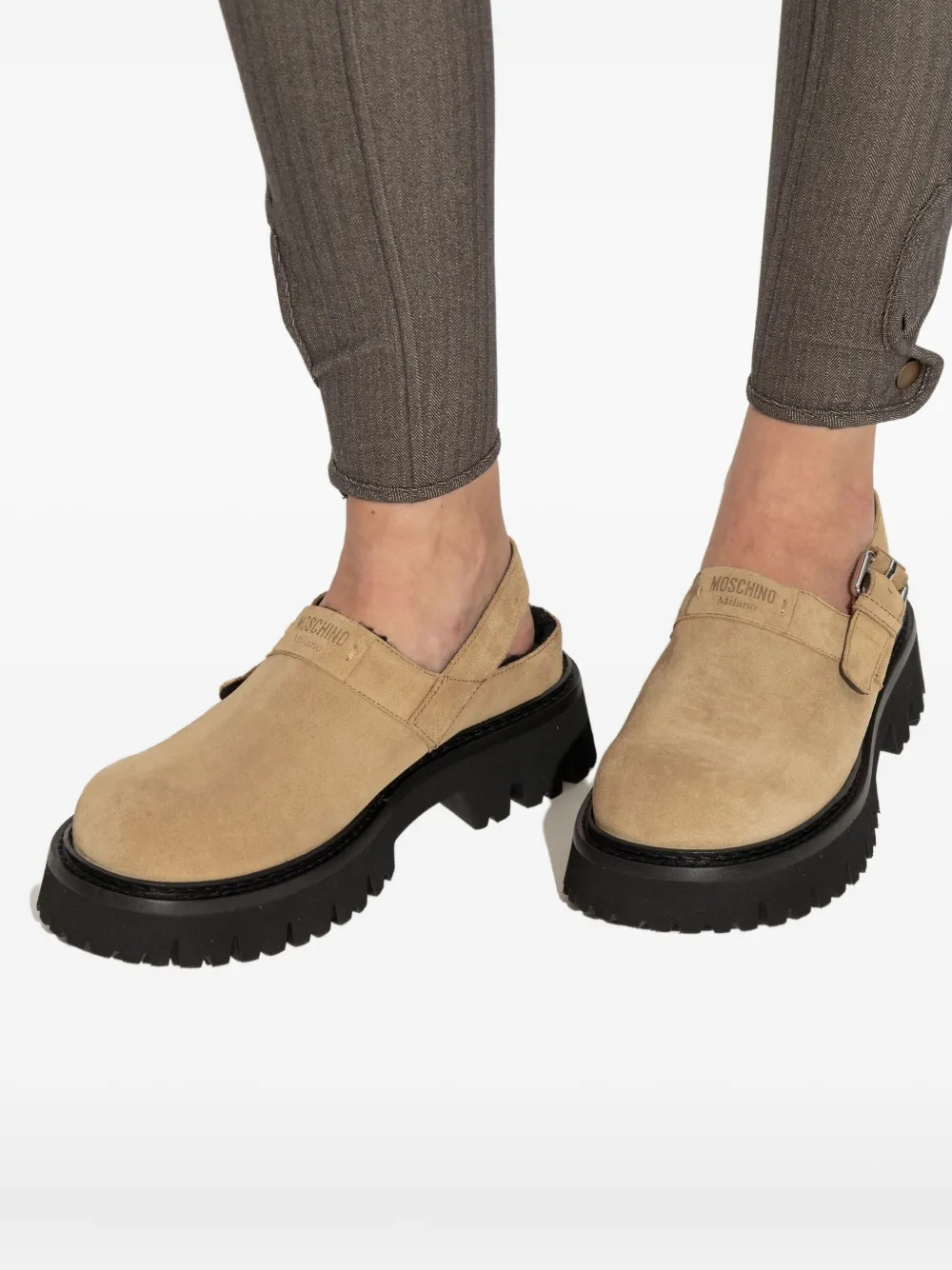 Moschino Buckle Strap Mules In Neutral