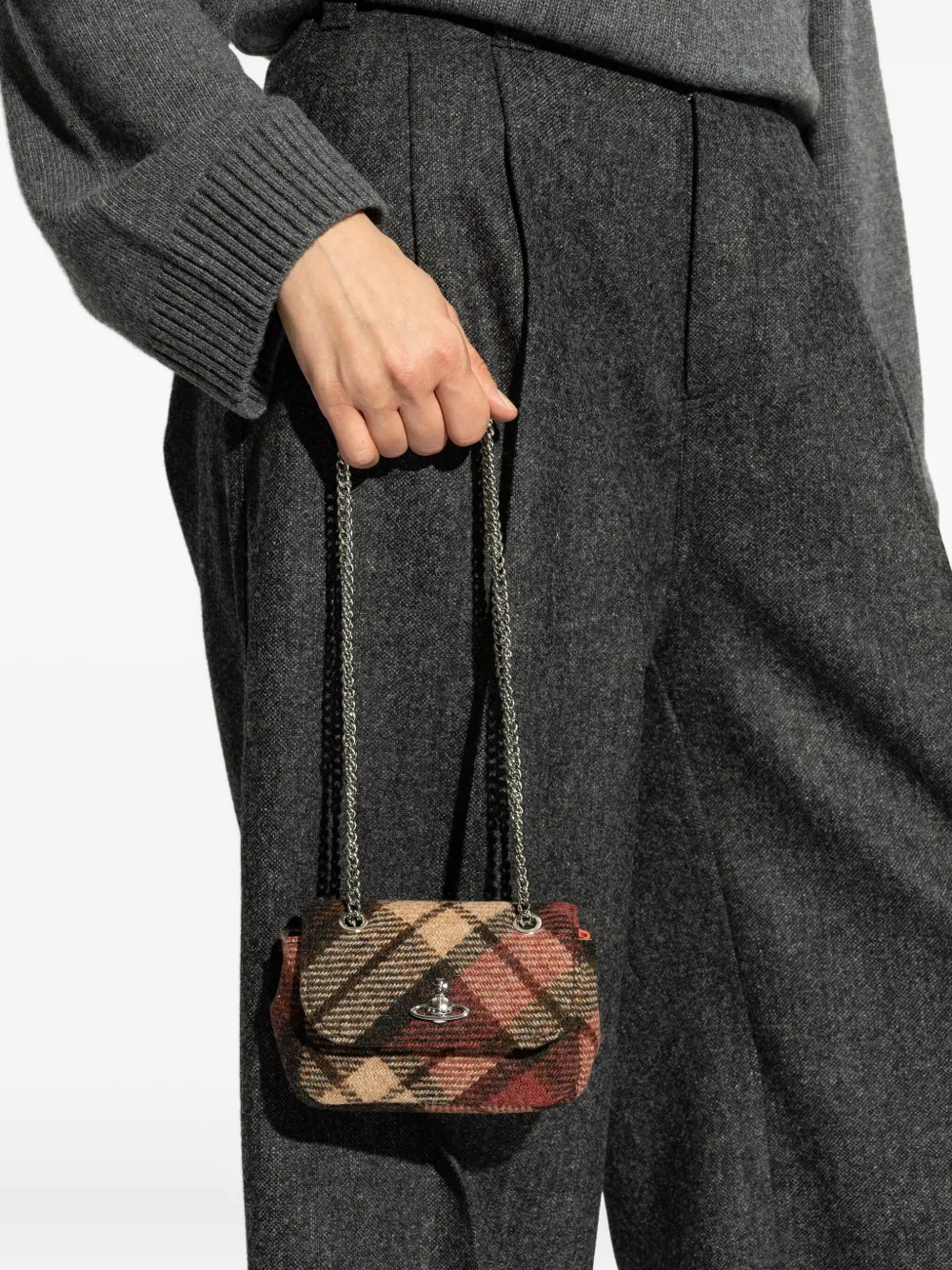 Vivienne Westwood Small Tartan-pattern Chain-strap Wallet In Brown