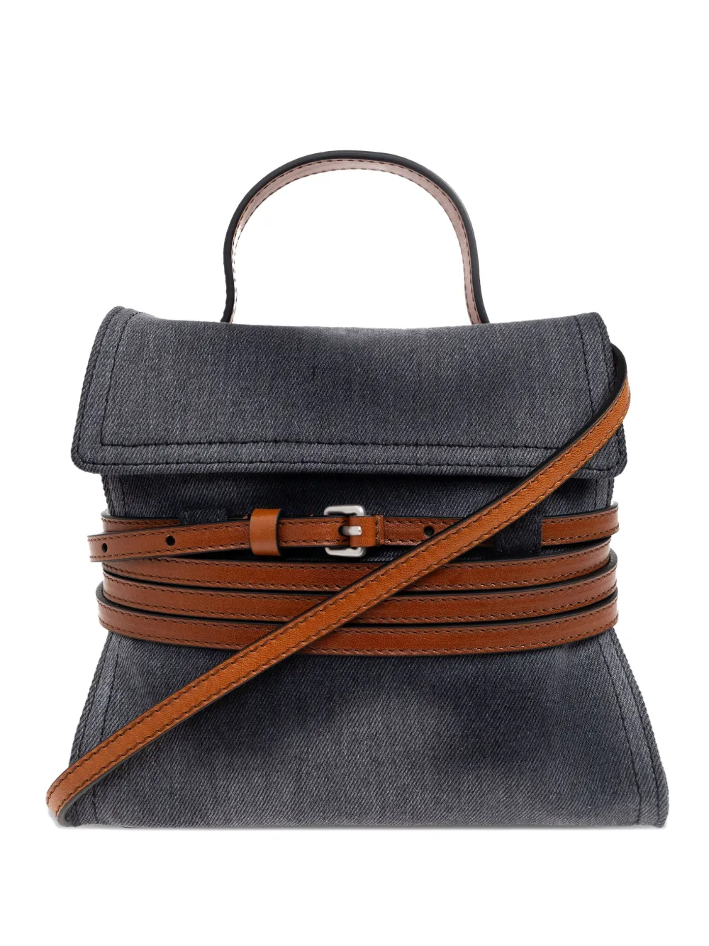 Moschino Tie Me Denim Belted Mini Bag In Gray