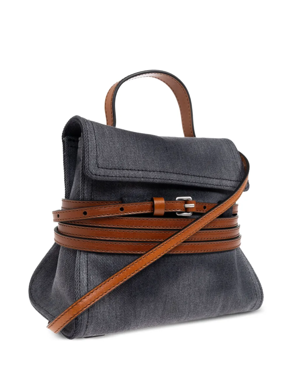 Moschino Tie Me Denim Belted Mini Bag In Gray