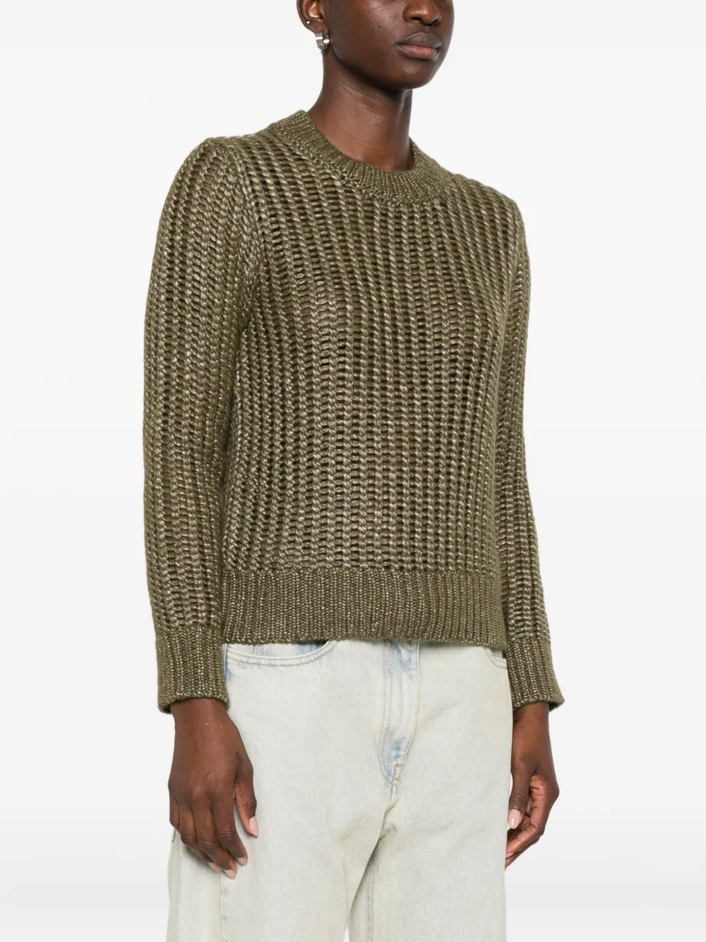 Peserico Open-knit Crew-neck Sweater In Green