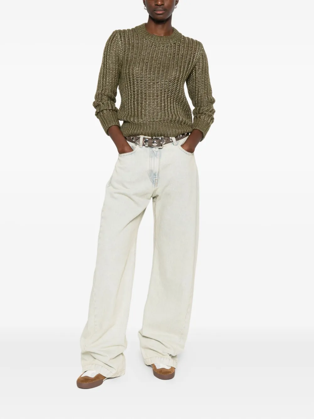 Peserico Open-knit Crew-neck Sweater In Green