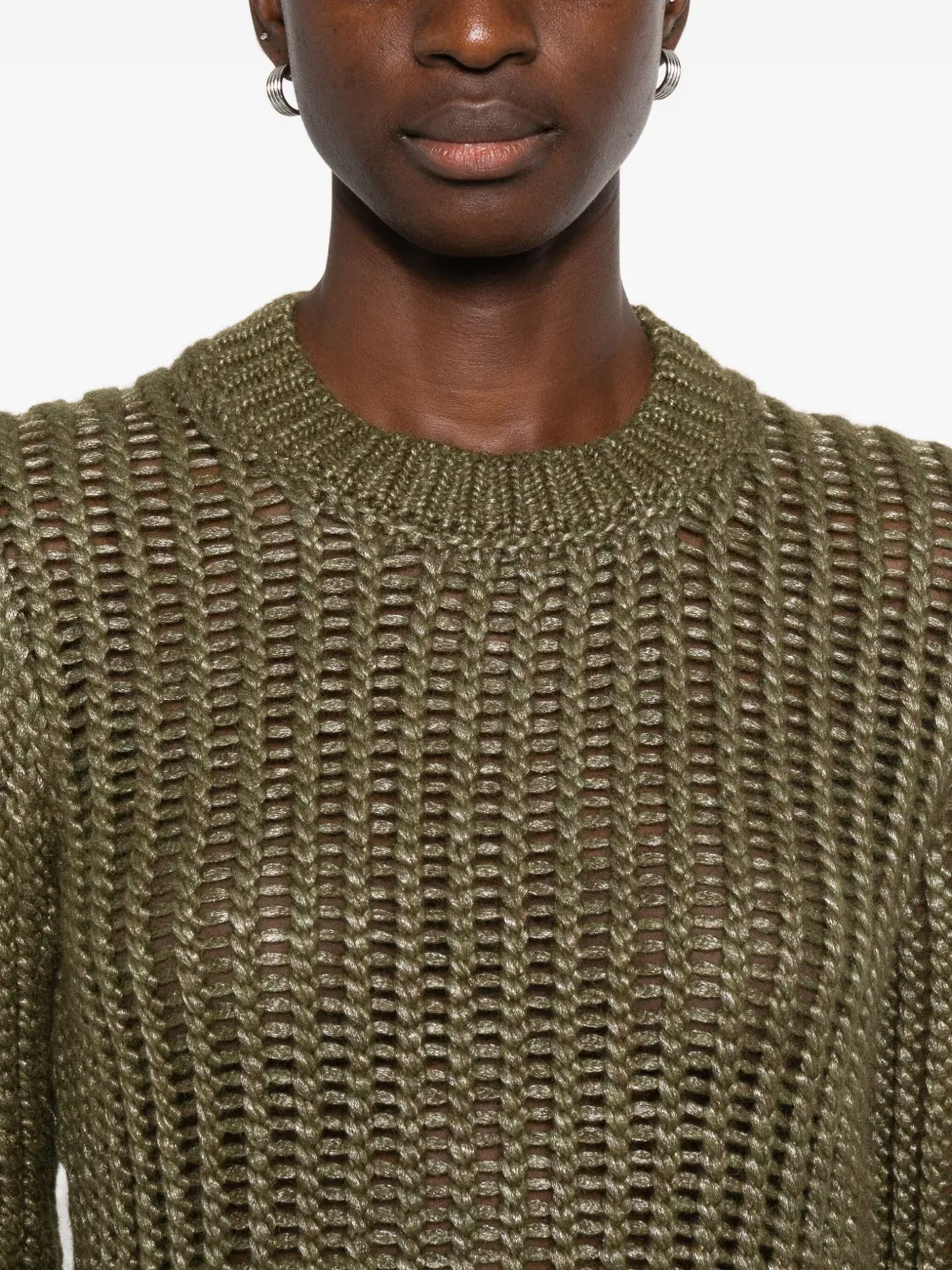 Peserico Open-knit Crew-neck Sweater In Green
